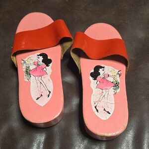 Vintage Red and Pink Kids Costume Clogs